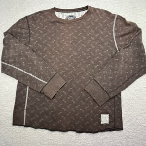 Good Vibes Life Is Good Long Sleeve Thermal Shirt Brown Sz L Waffle Knit Guitars